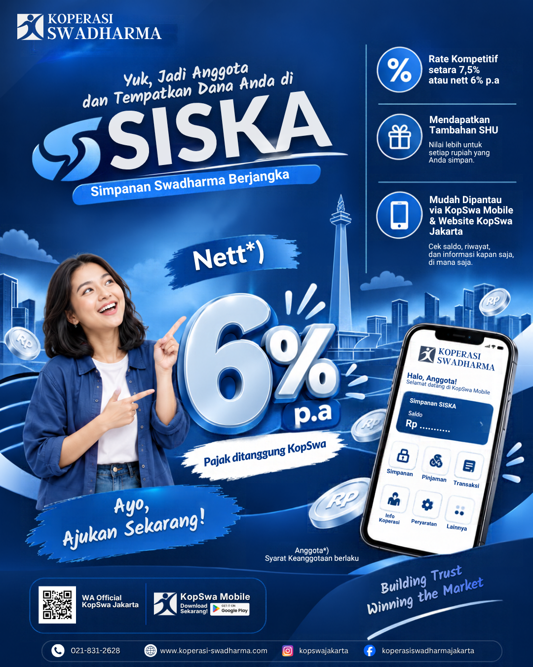 Nikmati rate kompetitif setara 7,5% atau nett 6% p.a plus mendapatkan Tambahan SHU