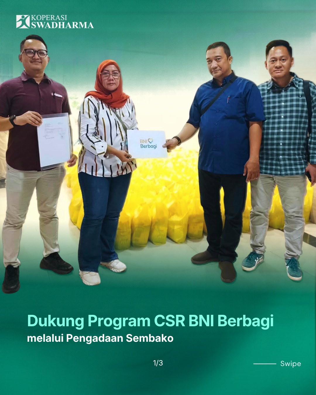 Koperasi Swadharma Jakarta mendukung program CSR BNI Berbagi melalui layanan pengadaan paket sembako
